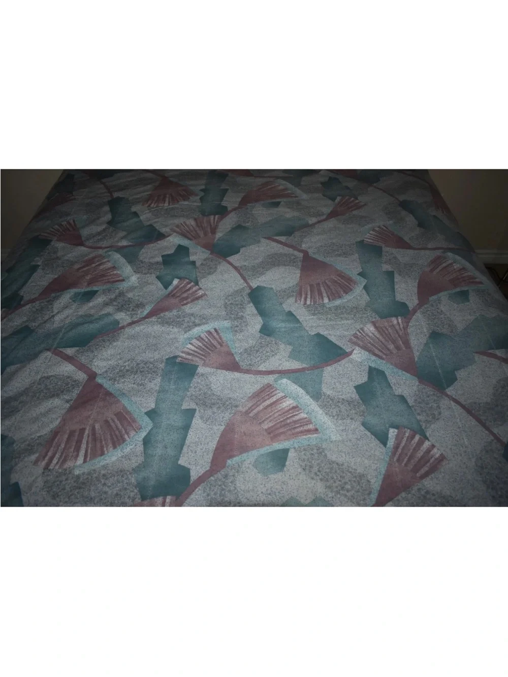 Vintage 80s/90s Full Queen Comforter Blanket 2 SIDE VIEW Floral Fan Geometric